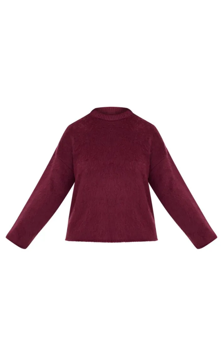 Plus Burgundy Fluffy Knit Oversized Sweater