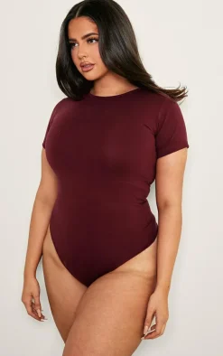 Plus Burgundy Premium Cotton Cap Sleeve Fitted Bodysuit