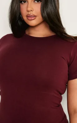 Plus Burgundy Premium Cotton Cap Sleeve Fitted Bodysuit