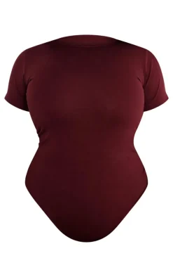 Plus Burgundy Premium Cotton Cap Sleeve Fitted Bodysuit