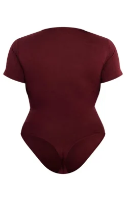 Plus Burgundy Premium Cotton Cap Sleeve Fitted Bodysuit