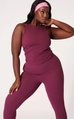 Plus Burgundy Sculpt Longline Gym Racer Top