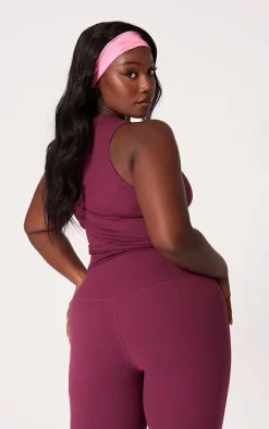 Plus Burgundy Sculpt Longline Gym Racer Top