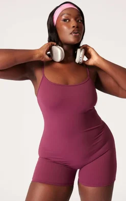 Plus Burgundy Sculpt Sleeveless Short Unitard