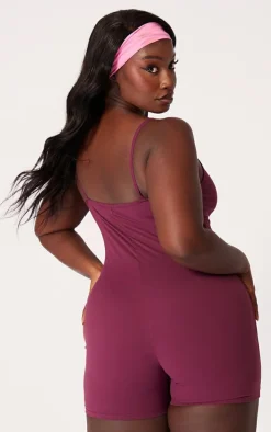 Plus Burgundy Sculpt Sleeveless Short Unitard