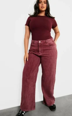 Plus Burgundy Washed Wide Leg Jeans