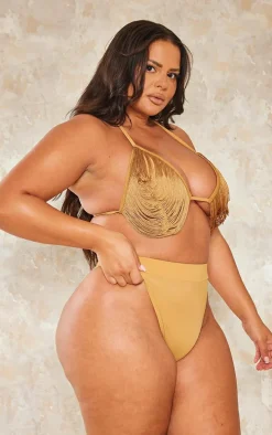 Plus Camel High Leg Bikini Bottoms