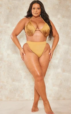 Plus Camel High Leg Bikini Bottoms