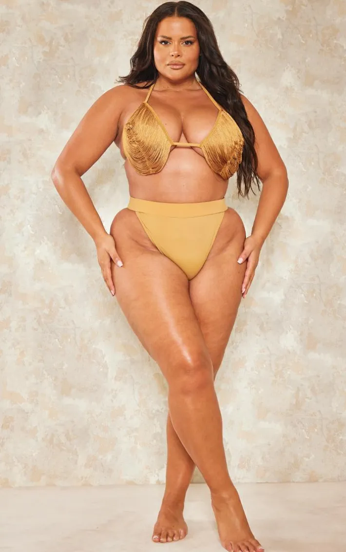 Plus Camel High Leg Bikini Bottoms