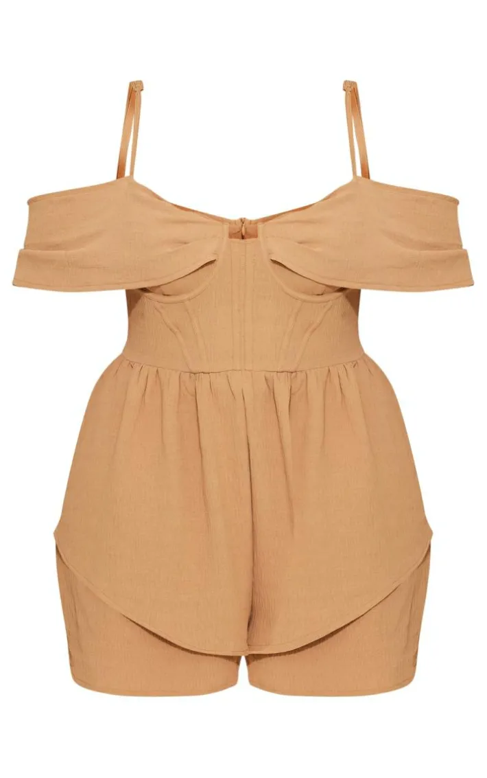 Plus Camel Textured Corset Romper