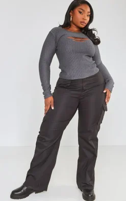 Plus Charcoal Acid Washed Longsleeve Top