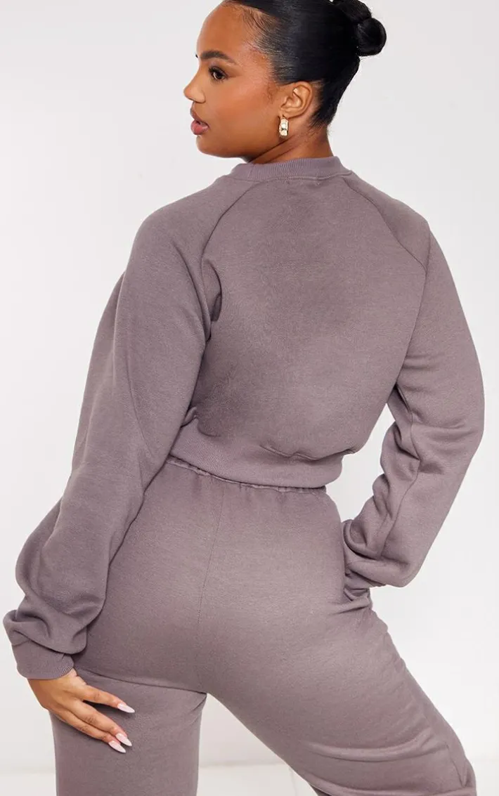 Plus Charcoal Blue Montreal Printed Crop Sweatshirt