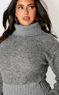Plus Charcoal Contrast Textured Knit Bardot Foldover Sweater