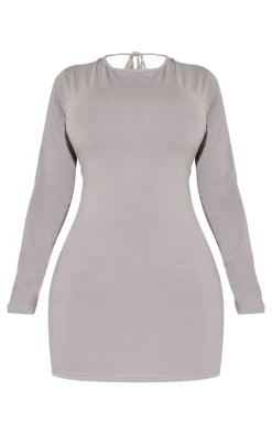 Plus Charcoal Cotton Scoop Back Tie Mini Dress