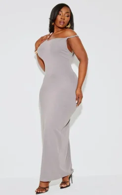 Plus Charcoal Cotton Twist Shoulder Maxi Dress