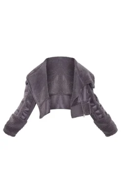 Plus Charcoal Grey Faux Suede Borg Trim Aviator