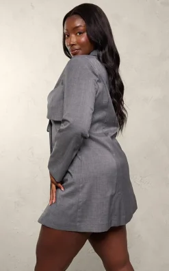 Plus Charcoal Grey Pocket Detail Tailored Blazer Mini Dress