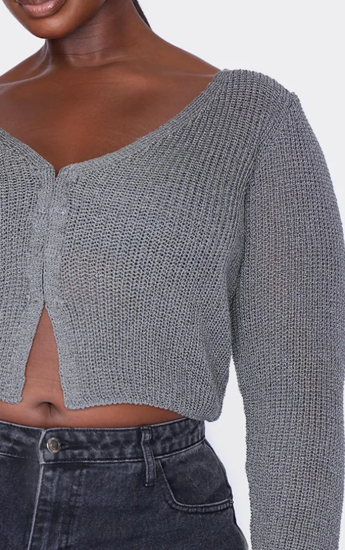 Plus Charcoal Knitted Hook And Eye Cardigan