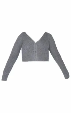 Plus Charcoal Knitted Hook And Eye Cardigan