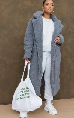 Plus Charcoal Longline Borg Coat