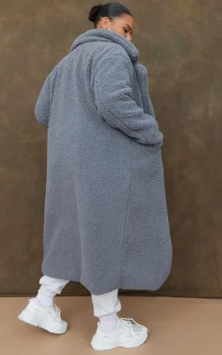 Plus Charcoal Longline Borg Coat