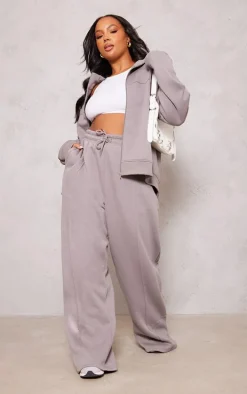 Plus Charcoal Mid Rise Seam Detail Straight Leg Sweatpants