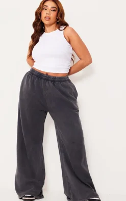 Plus Charcoal Oversized Wide Leg Washed Sweatpants