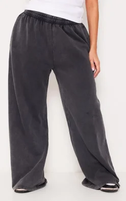 Plus Charcoal Oversized Wide Leg Washed Sweatpants
