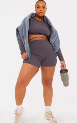 Plus Charcoal Sculpt Seam Detail Gym Shorts