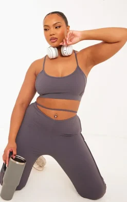 Plus Charcoal Sculpt Strappy Gym Leggings