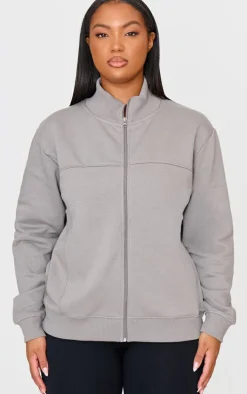 Plus Charcoal Seam Detail Zip Through Oversized Track Top