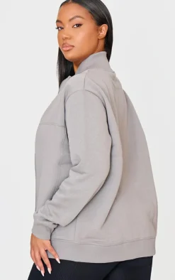 Plus Charcoal Seam Detail Zip Through Oversized Track Top