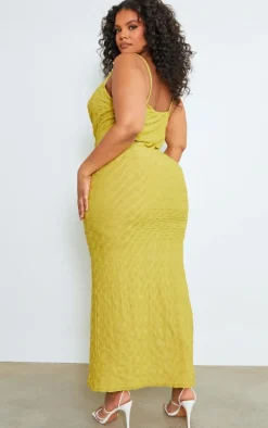 Plus Chartreuse Cowl Neck Textured Maxi Dress