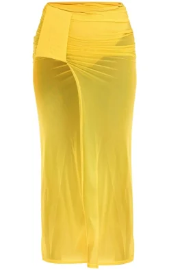 Plus Chartreuse Mesh Ruched Maxi Beach Skirt