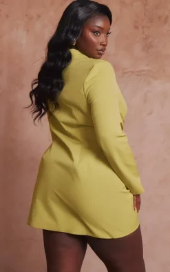 Plus Chartreuse Plunge Tie Side Blazer Dress