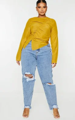 Plus Chartreuse Ruched Front Blouse