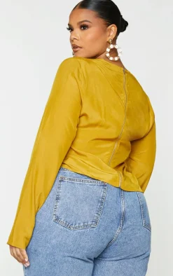 Plus Chartreuse Ruched Front Blouse
