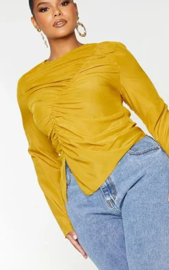 Plus Chartreuse Ruched Front Blouse