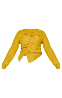 Plus Chartreuse Ruched Front Blouse