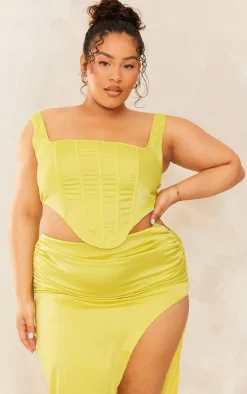 Plus Chartreuse Satin Boned Corset