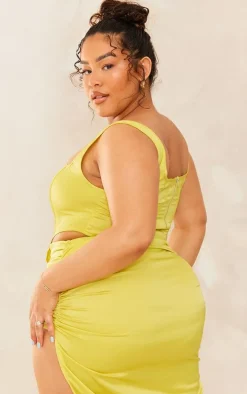 Plus Chartreuse Satin Boned Corset