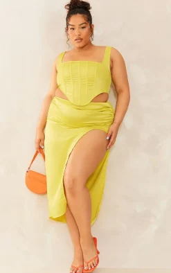 Plus Chartreuse Satin Boned Corset