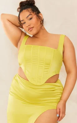 Plus Chartreuse Satin Boned Corset