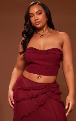 Plus Cherry Red Chiffon Frill Crop Top