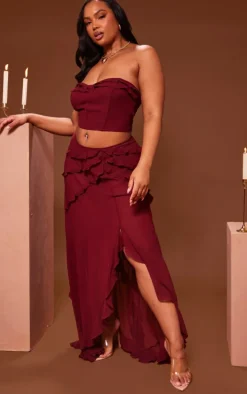 Plus Cherry Red Chiffon Frill Crop Top