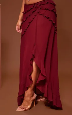 Plus Cherry Red Chiffon Frill Maxi Skirt