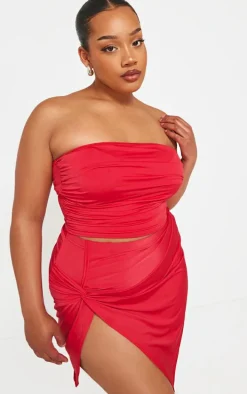 Plus Cherry Red Slinky Ruched Bandeau Top
