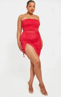 Plus Cherry Red Slinky Ruched Bandeau Top