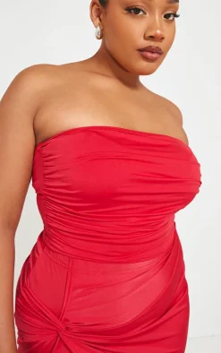 Plus Cherry Red Slinky Ruched Bandeau Top
