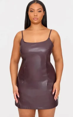 Plus Cherry Red Strappy Pu Bodycon Dress